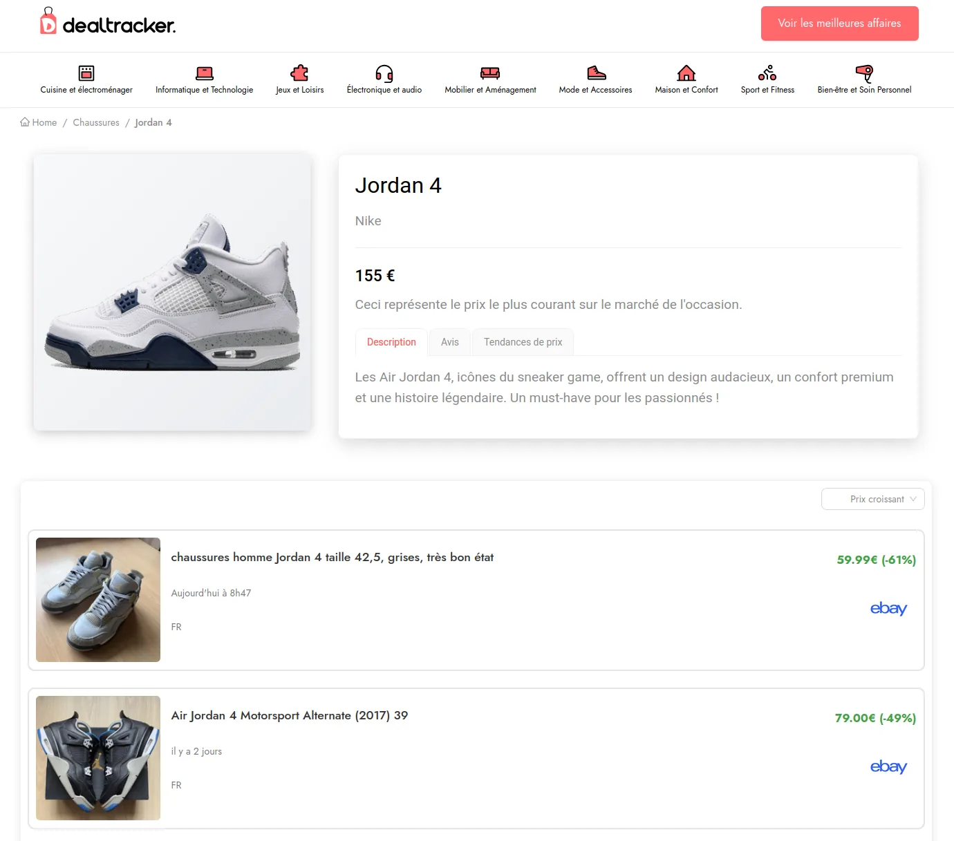 Page produit Jordan 4